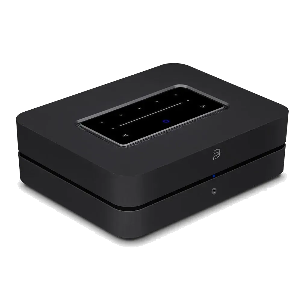 Bluesound POWERNODE, black three-quarter top view at Toma Audio