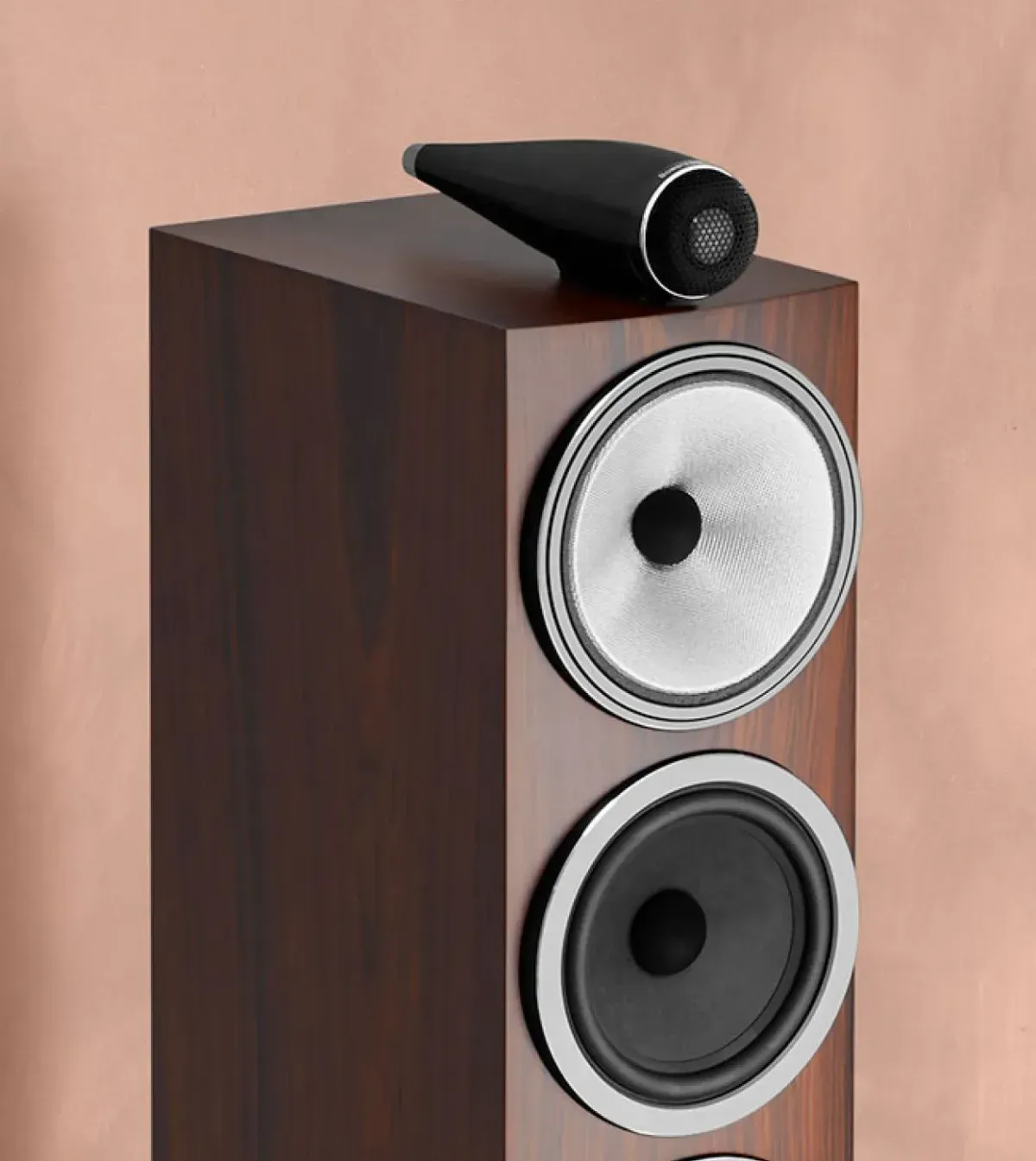 Bowers & Wilkins 703 S3 in Mocha, close detail view at Toma Audio