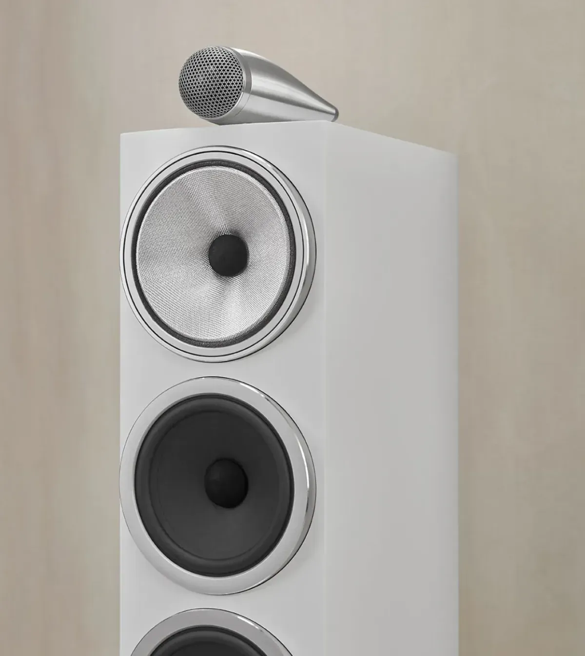 Bowers & Wilkins 703 S3 in Satin White, close detail view at Toma Audio