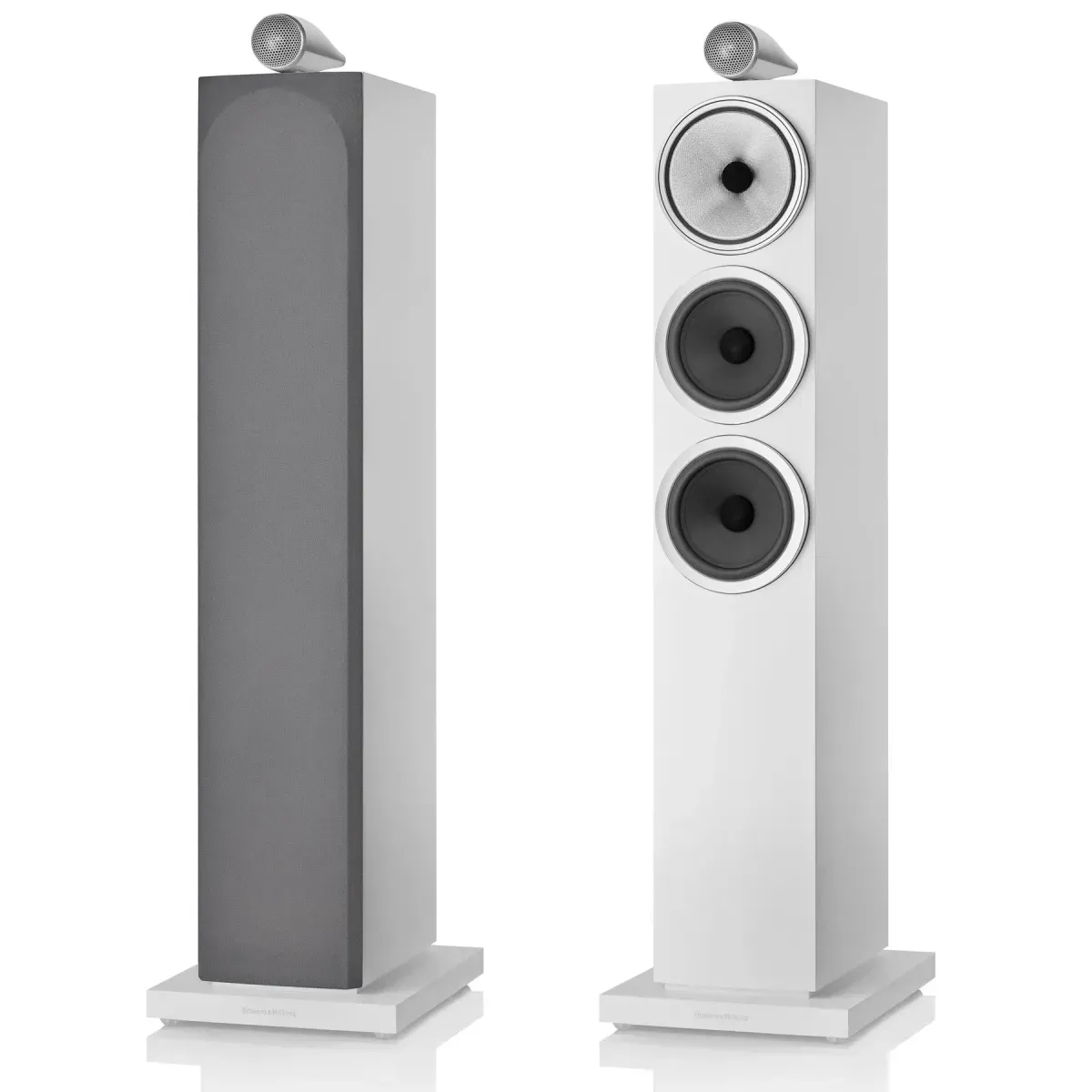 Bowers & Wilkins 703 S3 in Satin White, paired front and rear view at Toma Audio