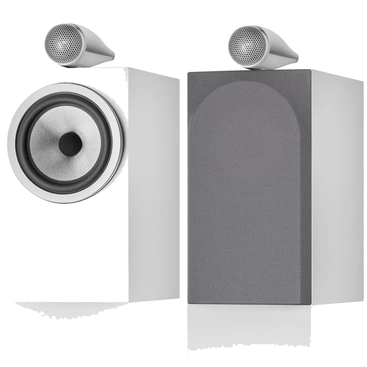 Bowers & Wilkins 705 S3 in Satin White, paired front and rear view at Toma Audio