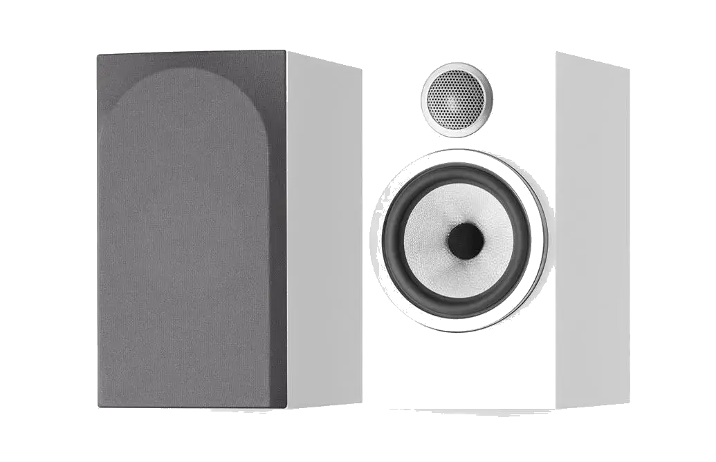 Bowers & Wilkins 706 S3 in Satin White, paired front and rear view at Toma Audio