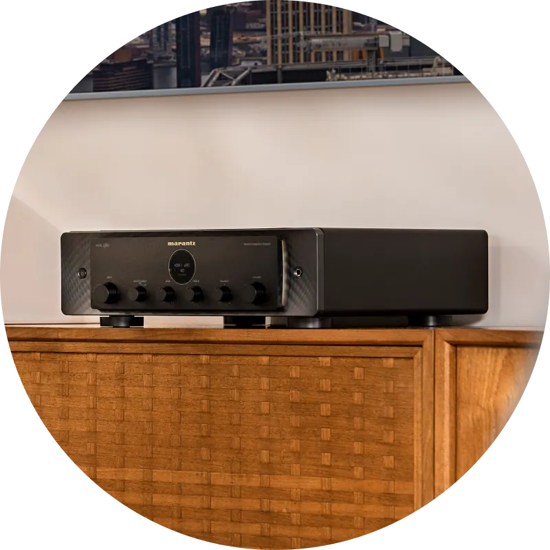 Marantz Model 40n Integrated Streaming Amplifier - [2x70W BT Wi-Fi HEOS HDMI USB DAC Phono] integrated streaming amplifier lifestyle detail at Toma Audio