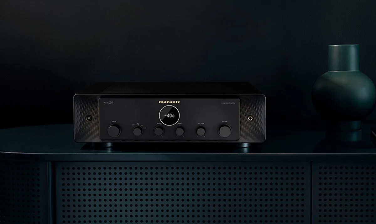 Marantz Model 30 - [2x100W Phono MM/MC] integrated amplifier in black, three-quarter view, at Toma Audio