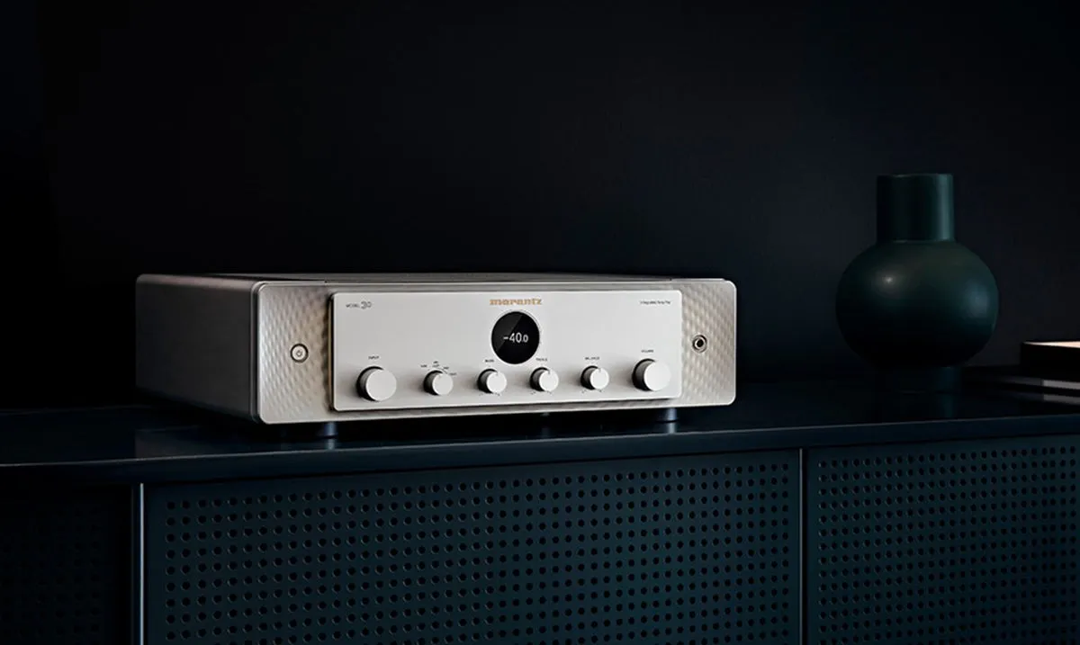 Marantz Model 30 - [2x100W Phono MM/MC] integrated amplifier in silver-gold finish, side detail, at Toma Audio
