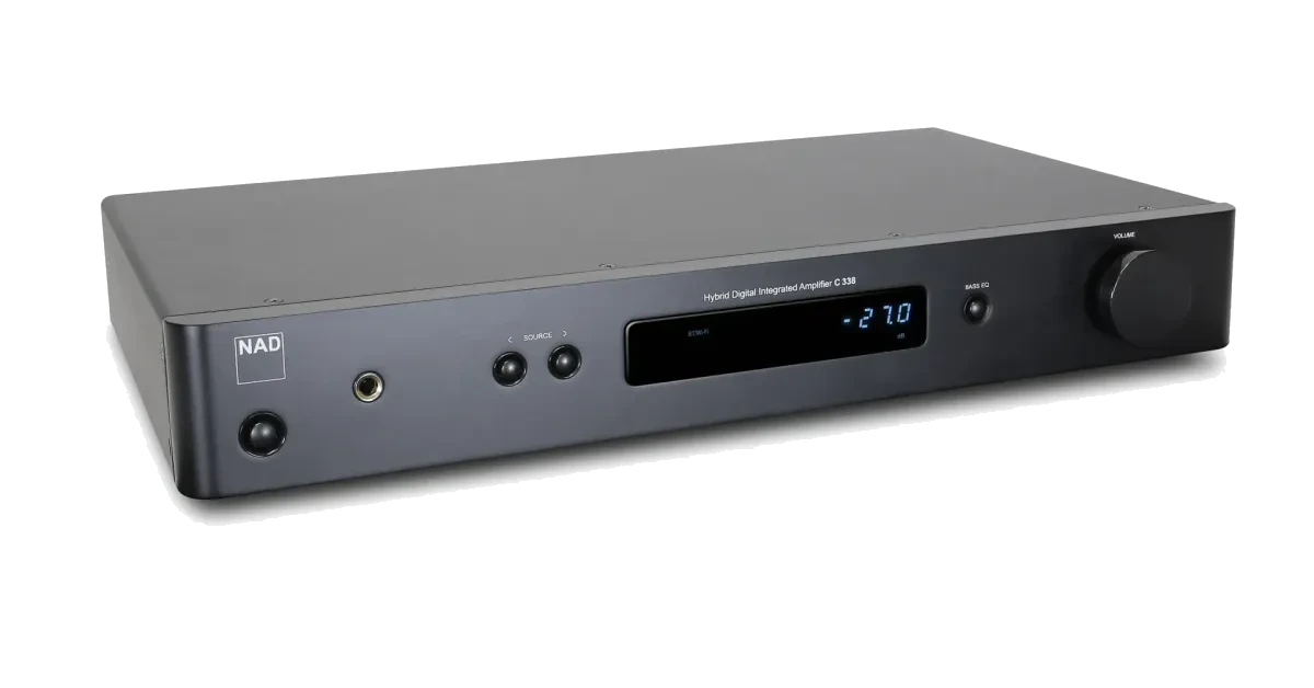 NAD C 338 Integrated Streaming Amplifier - [2x50W DAC BT Wi-Fi USB Phono] three-quarter view at Toma Audio