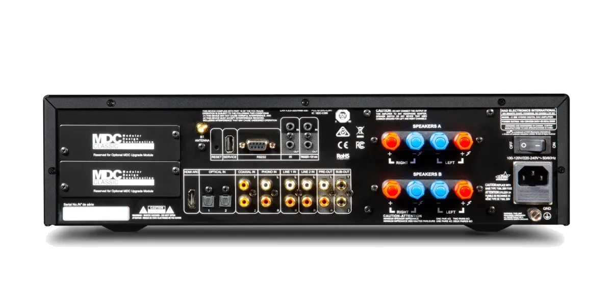 NAD C 399 Integrated Streaming Amplifier - [2x180W DAC USB BT Wi-Fi BluOS HDMI Phono] rear panel at Toma Audio
