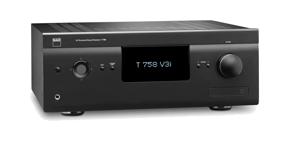 NAD T 758 v3i AVR - [7.1x60W 4K DAC BluOS Wi-Fi USB BT] three-quarter view at Toma Audio