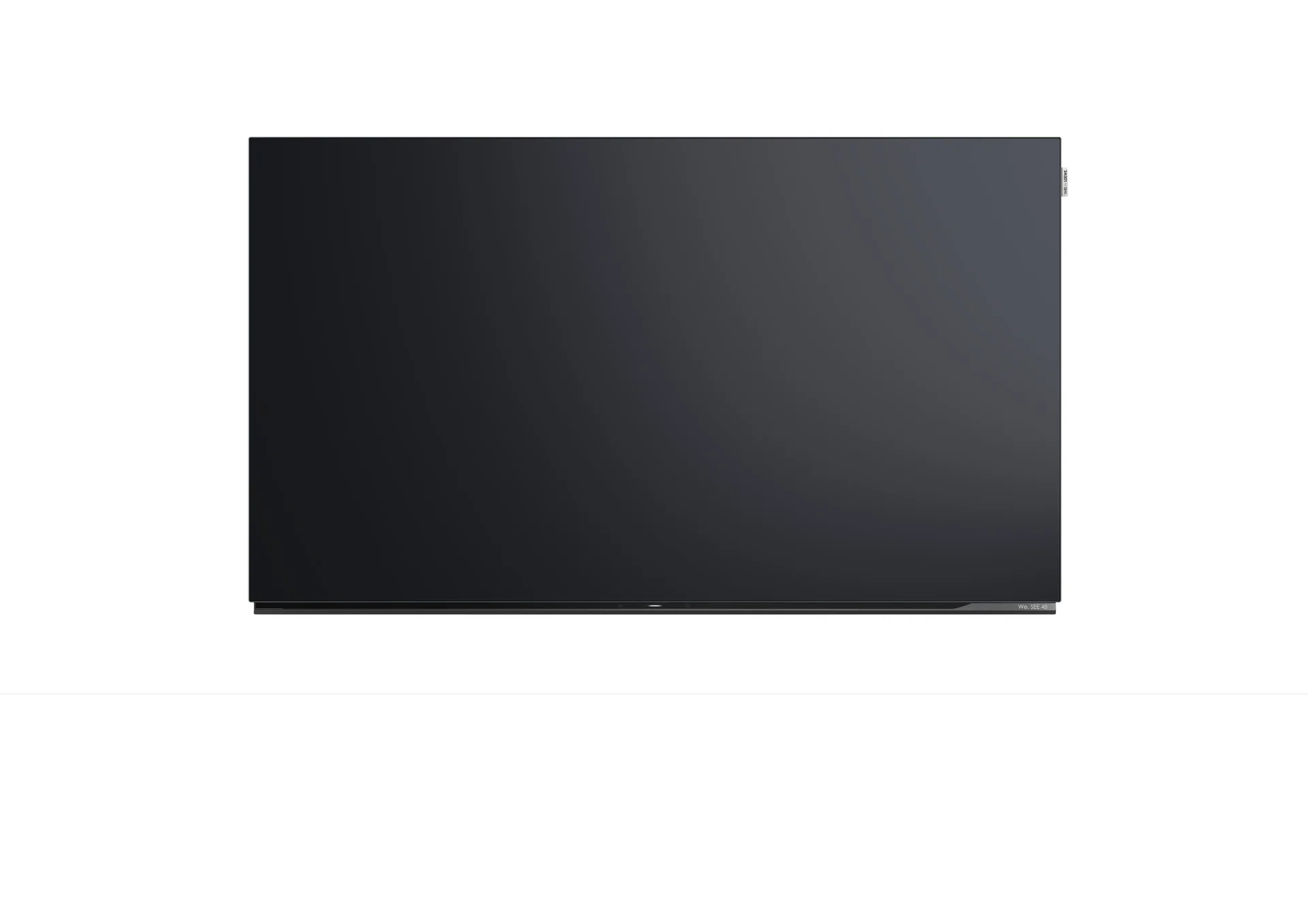 Loewe We SEE 4K OLED 48 Smart TV, front view in wall-mount configuration at Toma Audio